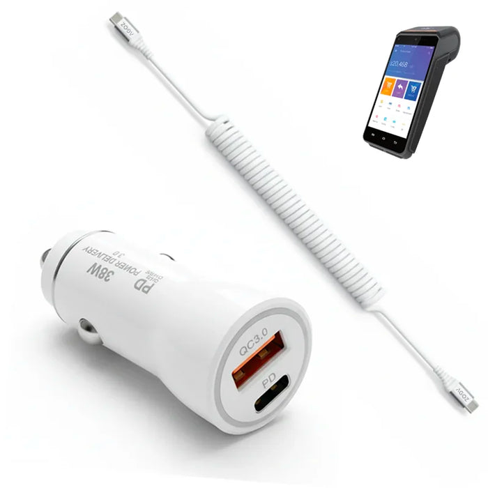 38W Fast Car Charger and USB-C Coiled Cable for Ingenico Axium DX8000