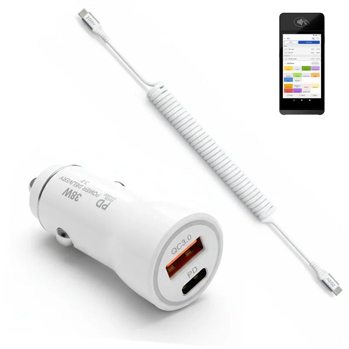 38W Fast Car Charger and USB-C Coiled Cable for Toast S1 Handheld POS