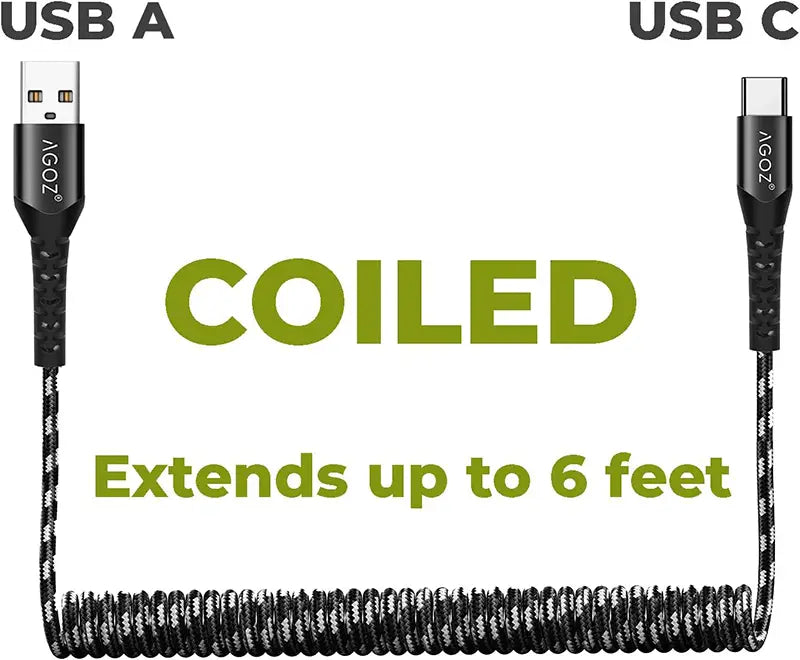 Coiled USB-C Fast Charging Cable for Delfi PM85 / PM86 Mobile Computer