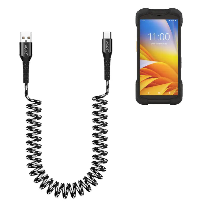 Coiled USB-C Fast Charging Cable for Zebra EM45 RFID