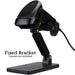 JLT handheld barcode scanner mounted in a black fixed bracket stand for scan station use.