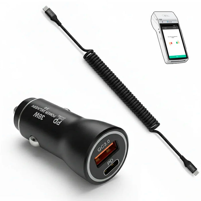 38W Fast Car Charger and USB-C Coiled Cable for Valor Paytech Mobile POS