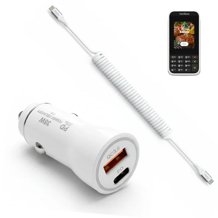 38W Fast Car Charger and USB-C Coiled Cable for Verifone e285 mPOS