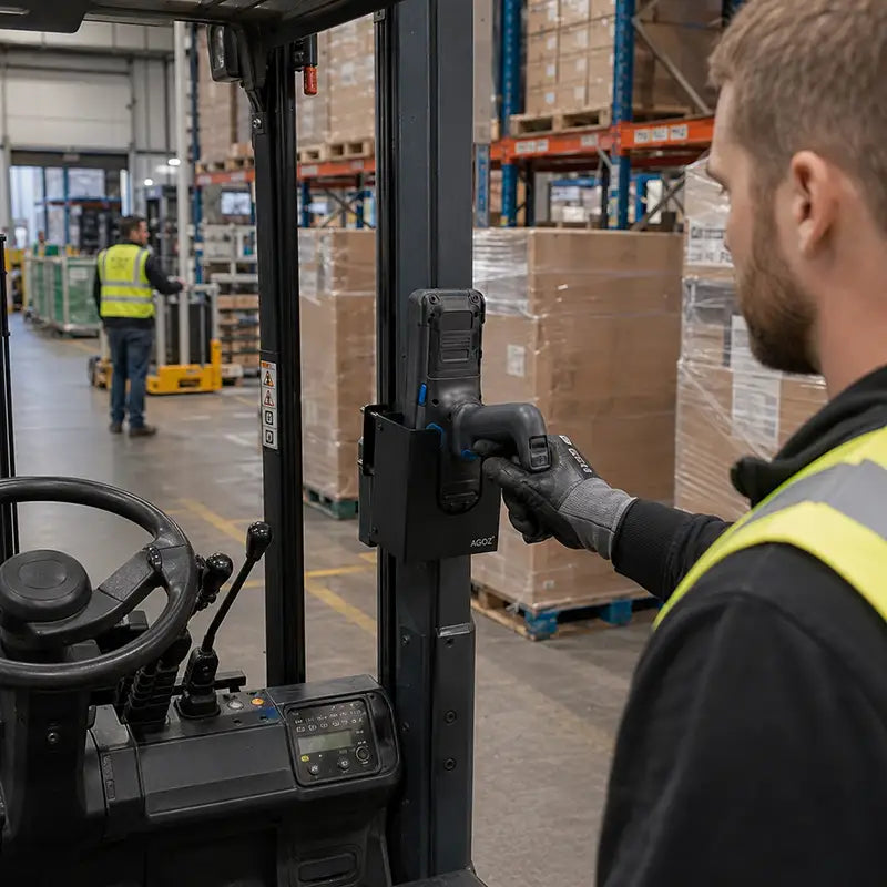 Positionnez les lecteurs Cognex DataMan 8700 pour le travail de codes-barres sur chariot élévateur