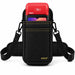 iMin POS handheld terminal secured in an Agoz holster with adjustable carrying strap and padded shoulder support.
