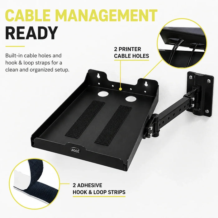 AgozTech Bixolon receipt printer tray with cable holes and hook and loop straps for cable management