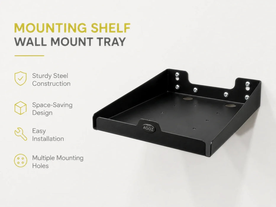 AgozTech black stainless steel mounting shelf tray for Bixolon receipt printer with wall mounting holes