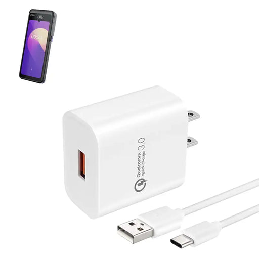 AGOZ White Quick Charge 3.0 wall charger with USB-A to USB-C cable for iMin POS terminals, designed for convenient device charging.