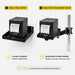 Comparison of the Agoz Bixolon printer tray used alone or with an adjustable pole-mount swing arm.