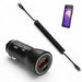 Black 38W iMin POS terminal car charger with dual USB-A and USB-C ports and black coiled USB-C charging cable.