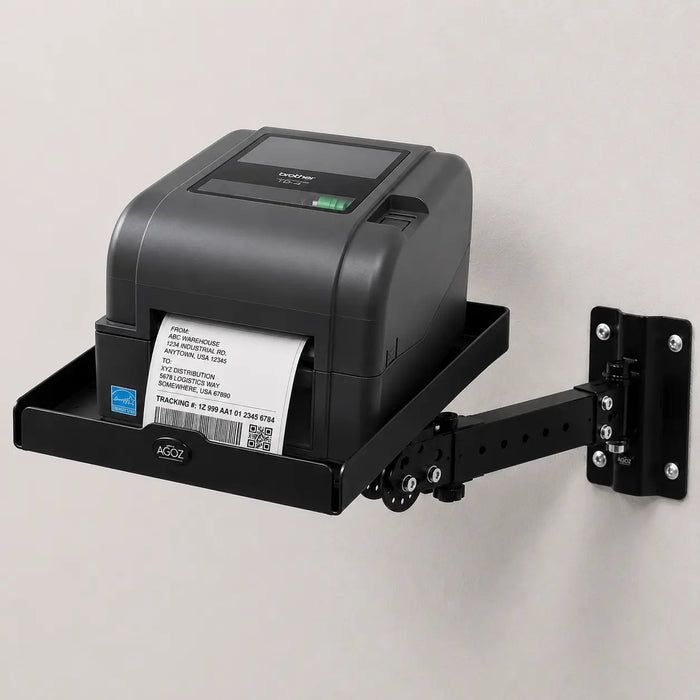 AgozTech Brother printer wall mount shelf with black stainless steel tray and industrial arm mount