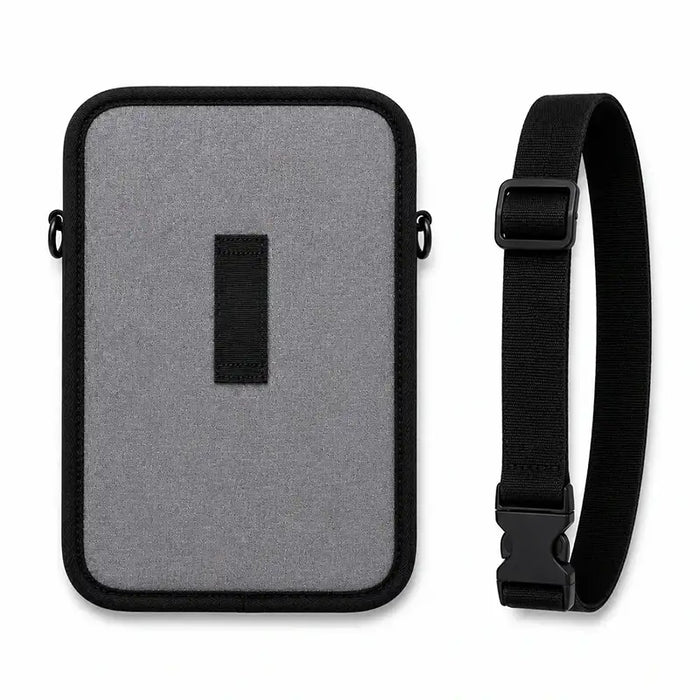 Rear view of the gray Agoz tablet case with belt loop and separate adjustable waist belt