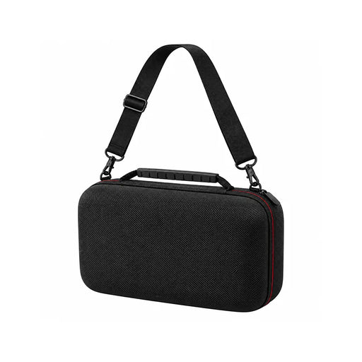 Agoz black Clover Flex POS travel case with adjustable shoulder strap, detachable metal clips, reinforced carrying handle, and protective zippered hard shell.