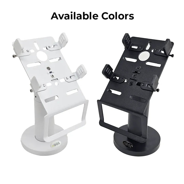 AgozTech swivel and tilt POS countertop stand available in black and white finishes for Toast Go 2 handheld terminal