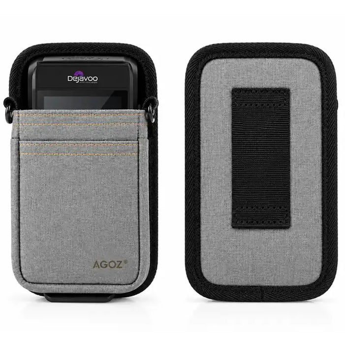 Front and back view of gray Agoz Dejavoo POS holster with belt loop