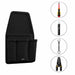Front view of black Agoz utility tool pouch with three storage pockets, alongside illustrations of a screwdriver, voltage tester, wrench, and wire stripper.