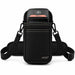 Ingenico POS payment terminal secured in a black Agoz holster with adjustable carrying strap and padded shoulder support.