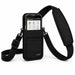 Black AgozTech shoulder sling holster with Newland mobile computer seated in the front pouch and adjustable crossbody strap.