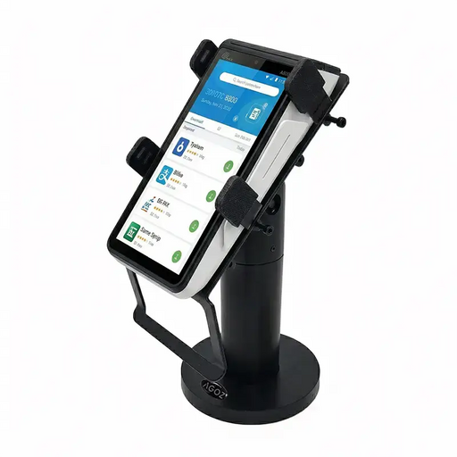 PAX A800 payment terminal mounted on AGOZ adjustable countertop stand