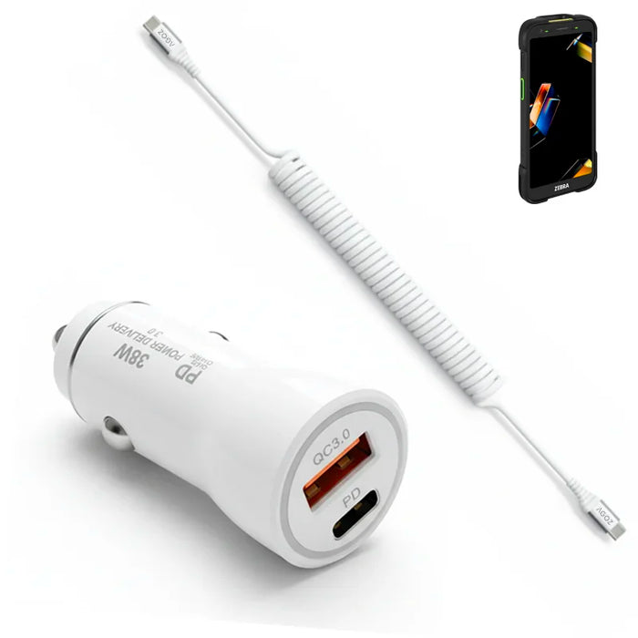 Zebra TC701 Car Charger 38W with Fast USB C Coiled Cable