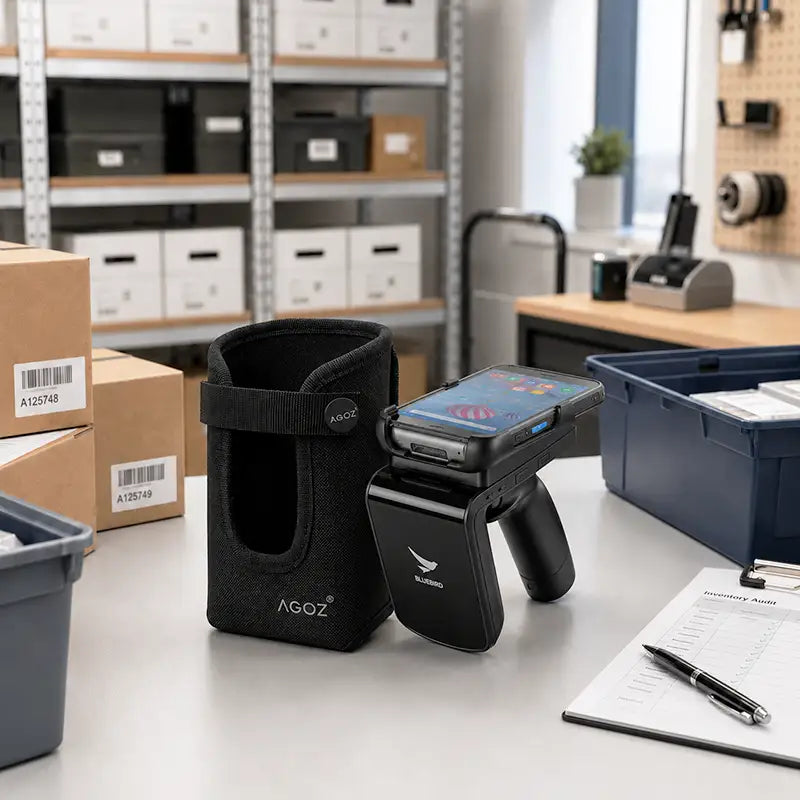 Ajustement et fonctionnalité pour l'étui de transport du lecteur RFID Bluebird
