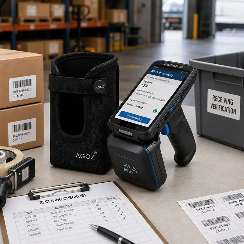 Ajustement et fonctionnalité pour l'étui de transport du lecteur RFID Datalogic