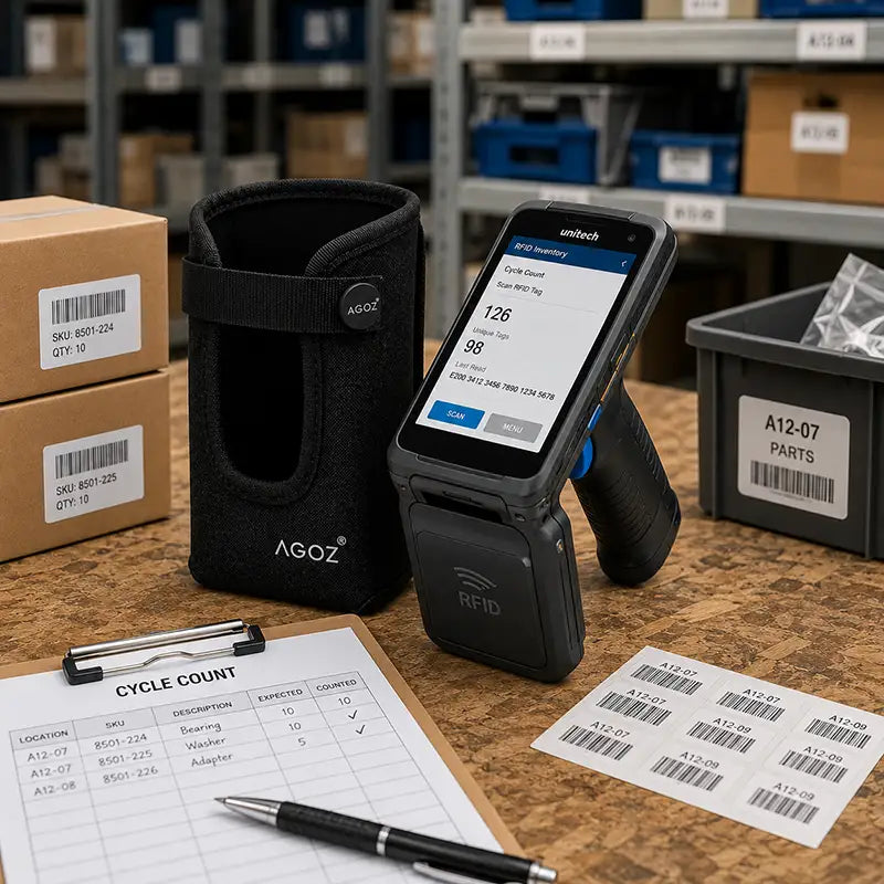 Ajustement et fonctionnalité pour l'étui de transport du lecteur RFID Unitech
