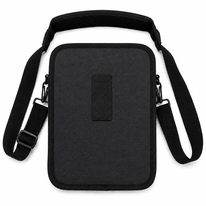 Black Rhino tablet crossbody bag with a strap on a white background