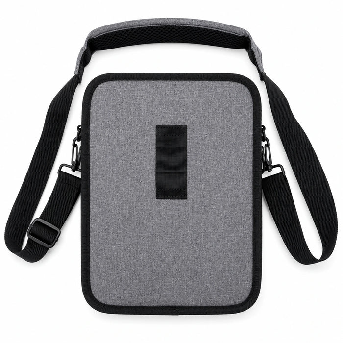 Rhino Gray carrying case with a black strap on a white background