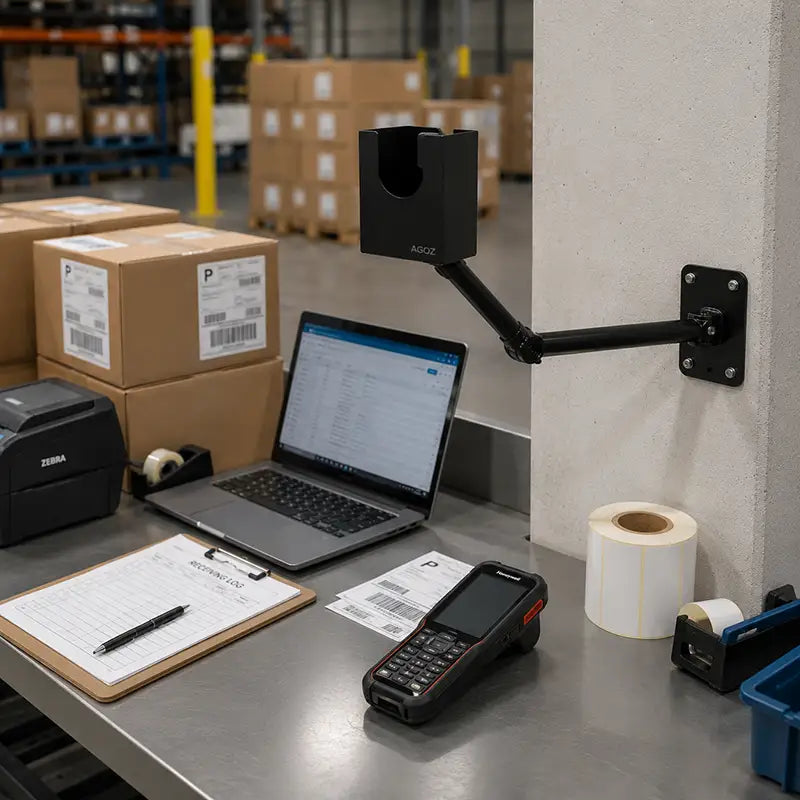 Ajustement et fonctionnalité pour support de bras de scanner industriel Honeywell