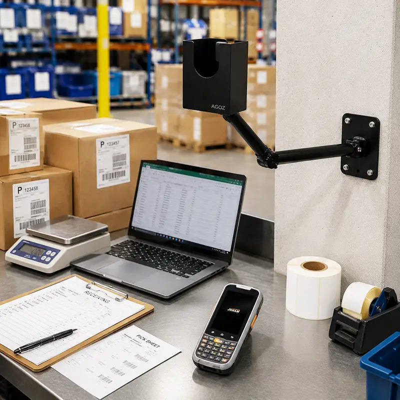 Ajustement et fonctionnalité pour support de scanner à bras oscillant Janam