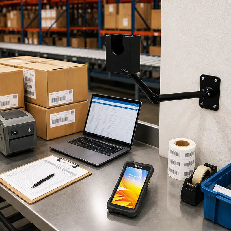 Ajustement et fonctionnalité pour support à bras pivotant de scanner Zebra