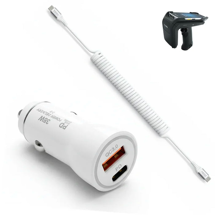 38W Fast Car Charger and USB-C Coiled Cable for Zebra EM45 RFID