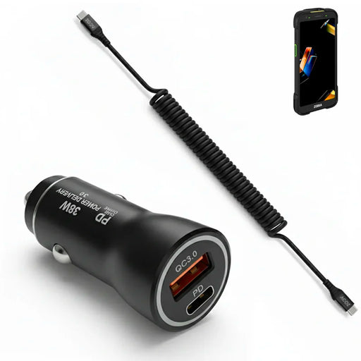Zebra TC701 Car Charger 38W with Fast USB C Coiled Cable