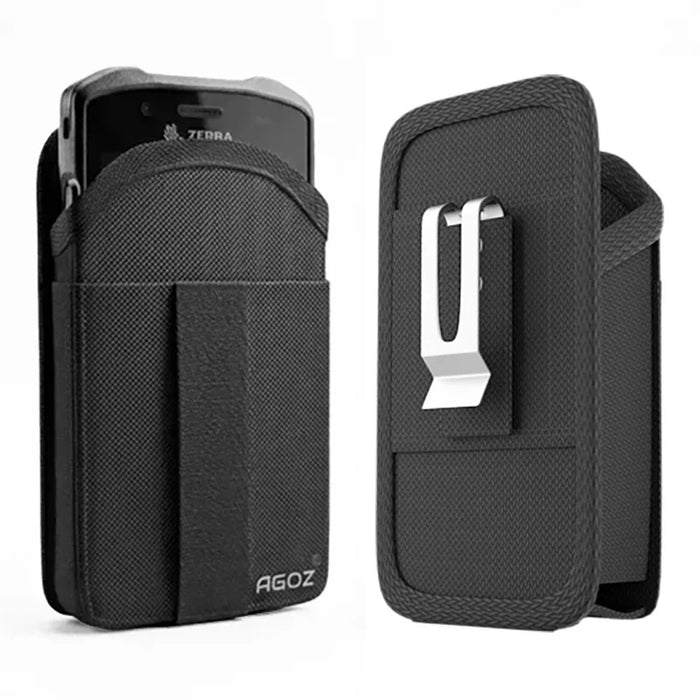AgozTech black belt clip holster case for Zebra TC73 mobile computer, front and back view