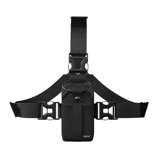 Front view of AgozTech chest harness pouch for Keyence Scanner with adjustable chest straps and secure pouch opening
