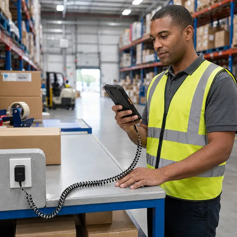 Câbles de recharge mobile pour points de contrôle dans les zones de travail actives