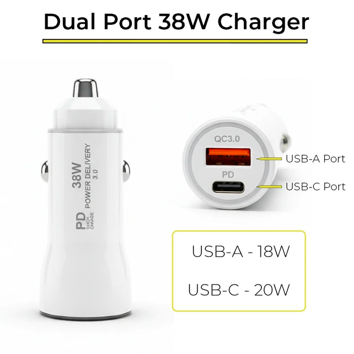 Zebra TC701 Car Charger 38W with Fast USB C Coiled Cable