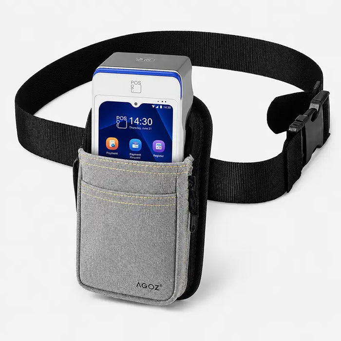 myPOS Payment Terminal secured in gray Rugged myPOS Payment Terminal Holster with Waist Belt