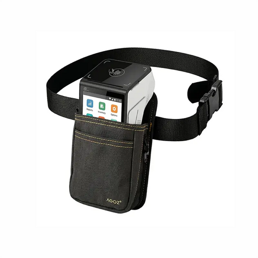 AgozTech black carrying case with waist belt holding PAX A800 payment terminal