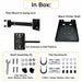 Agoz Brother printer pole mount package contents with swing arm, shelf, U-bolts, clamps, and assembly hardware.