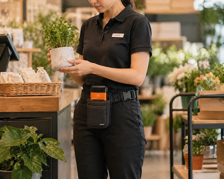 Sunmi POS handheld mobile terminal pouch for hands-free retail use