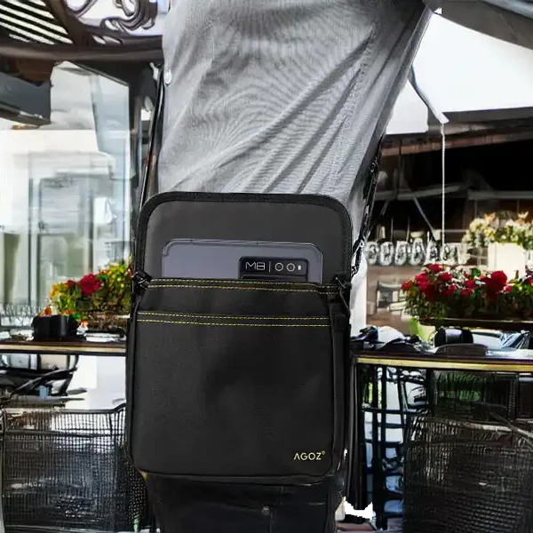 AgozTech Sunmi POS tablet carrying case worn crossbody for hands-free access