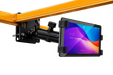 AGOZ iPad Tablet Mount Holder for Forklifts mounted under the overhead guard with a tablet secured in the cradle.