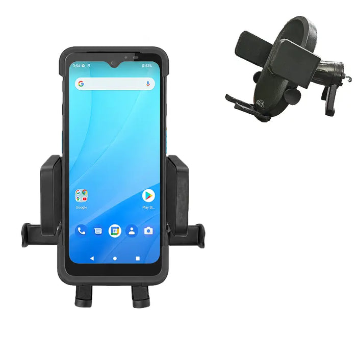 Unitech mobile scanner shown with an AgozTech air vent vehicle cradle mount attachment.