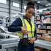 Warehouse worker inserting Zebra TC58 TC58e mobile computer into AgozTech holster case